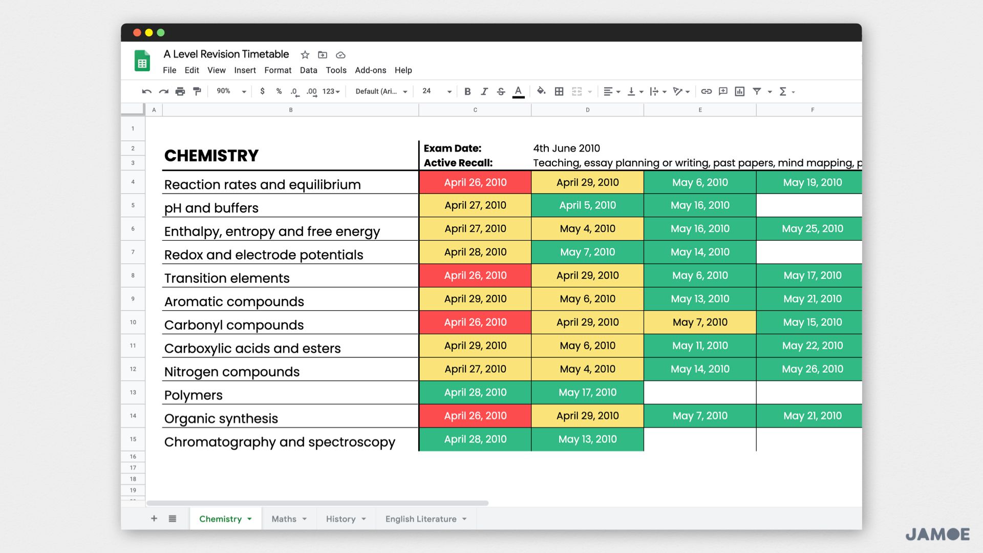 Study Timetable Template Google Sheets