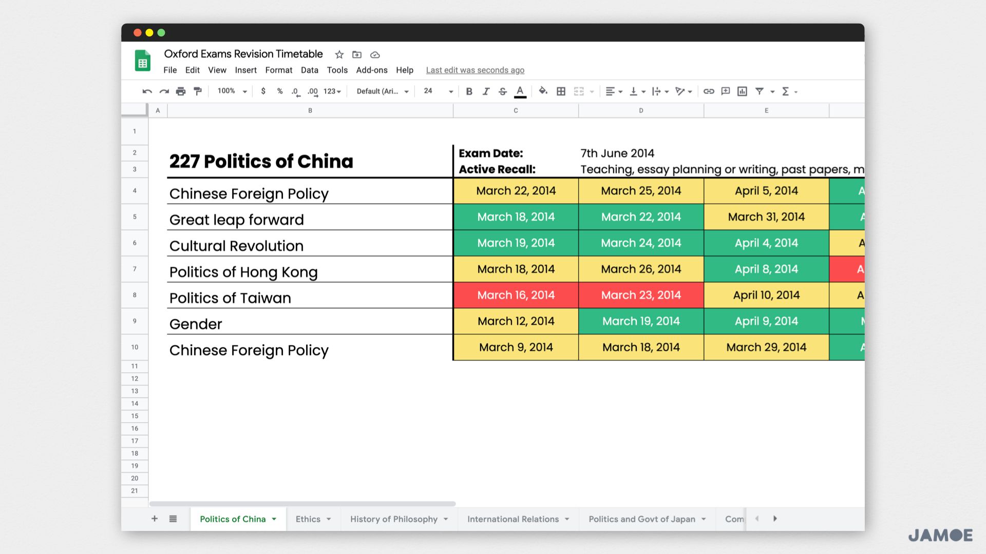 Revision timetables